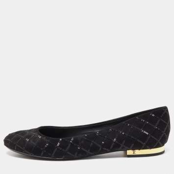 Pre Owned Louis Vuitton Black Suede Sequins Embellished Ballet Flats Size 39