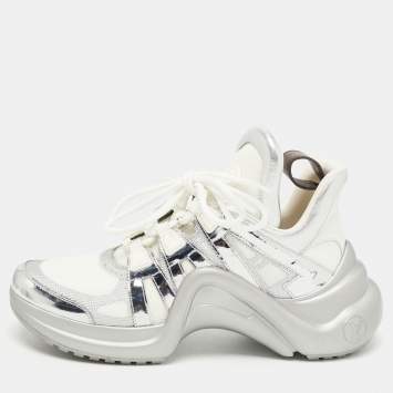 Pre Owned Louis Vuitton Silver/White Leather and Mesh Archlight Sneakers Size 39 
