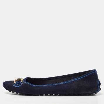Pre Owned Louis Vuitton Navy Blue Suede Oxford Loafers Size 39.5