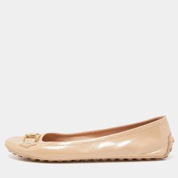 Pre Owned Louis Vuitton Beige Patent Leather Oxford Ballet Flats Size 40