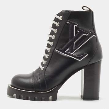 Pre Owned Louis Vuitton Black Leather Star Trail Ankle Boots Size 37