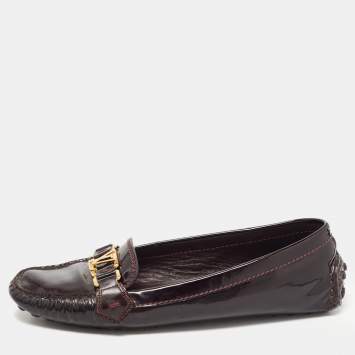 Pre Owned Louis Vuitton Burgundy Patent Leather Oxford Slip On Loafers Size 41