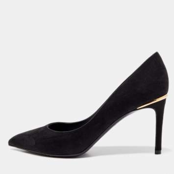 Pre Owned Louis Vuitton Black Suede Pointed Toe Pumps Size 36.5