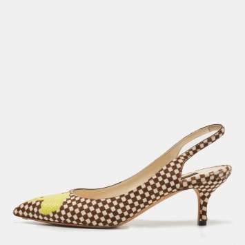 Pre Owned Louis Vuitton White/Brown Pony Hair Embellished Slingback Pumps Size 37