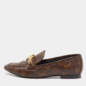 Pre Owned Louis Vuitton Brown Monogram Canvas Loafers Size 40