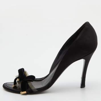 Pre Owned Louis Vuitton Black Satin and PVC Bow D' Orsay Pumps Size 38
