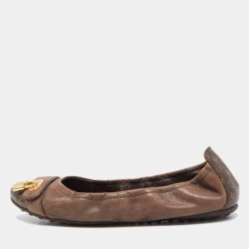 Pre Owned Louis Vuitton Brown Monogram Canvas and Nubuck Leather Scrunch Ballet Flats Size 40