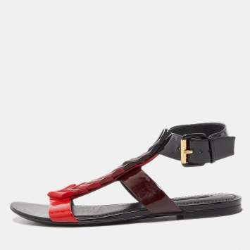 Pre Owned Louis Vuitton Tricolor Patent Leather Ankle Cuff Flat Sandals Size 39