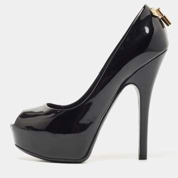 Pre Owned Louis Vuitton Black Patent Leather Oh Really! Platform Peep Toe Pumps Size 38