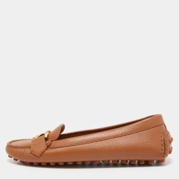 Pre Owned Louis Vuitton Brown Leather Slip On Loafers Size 36.5