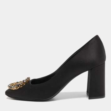 Pre Owned Louis Vuitton Black Satin Madeleine Pumps Size 37.5