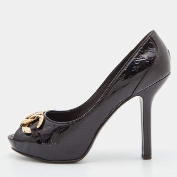 مملوكة مسبقًا Louis Vuitton Amarante Monogram Vernis Claudia Peep Toe Pumps Size 38.5