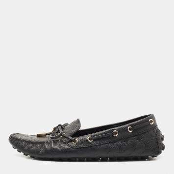 Pre Owned Louis Vuitton Black Embossed Leather Gloria Loafers Size 36
