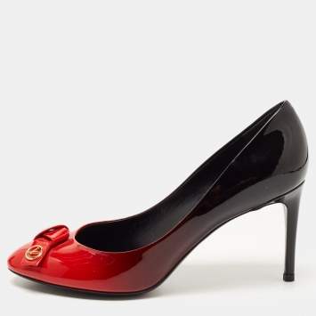 Pre Owned Louis Vuitton Ombre Red Patent Leather Fiance Bow Pumps Size 39
