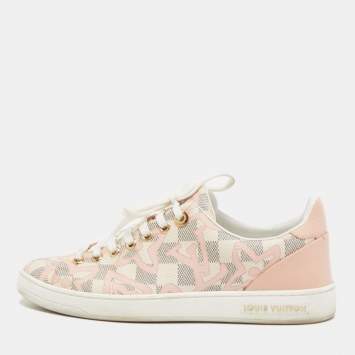 Pre Owned Louis Vuitton Rose Ballerine Damier Azur Tahitienne Bora Bora Sneakers Size 37