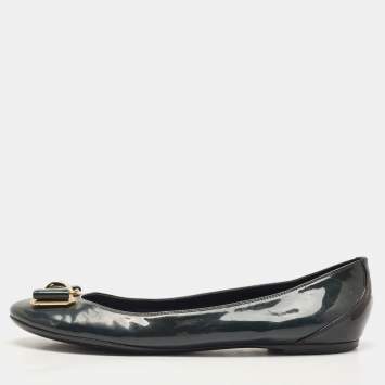 Pre Owned Louis Vuitton Dark Green Patent Leather Ballet Flats Size 38.5