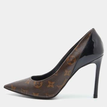 Pre Owned Louis Vuitton Brown Monogram Canvas and Patent Leather Cherie Pumps Size 36