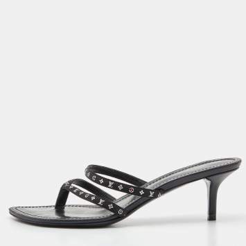 Pre Owned Louis Vuitton Black Monogram Satin Citizen Thong Sandals Size 37