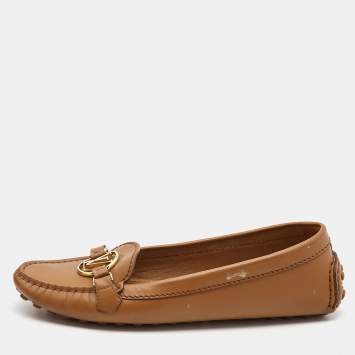 Pre Owned Louis Vuitton Brown Leather Dauphine Loafers Size 37.5