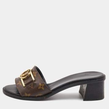 Pre Owned Louis Vuitton Brown Monogram Canvas Lock It Sandals Size 37