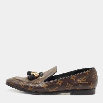 Pre Owned Louis Vuitton Brown Monogram Coated Canvas Bow Society Loafers Size 39