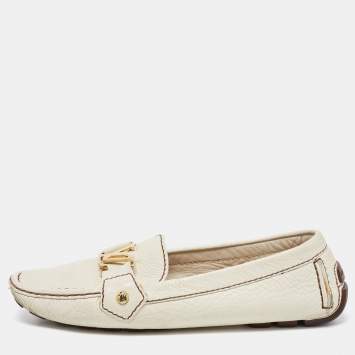 Pre Owned Louis Vuitton Cream Leather Oxford Loafers Size 37.5