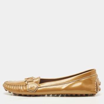 Pre Owned Louis Vuitton Beige Patent Leather Oxford Loafers Size 37