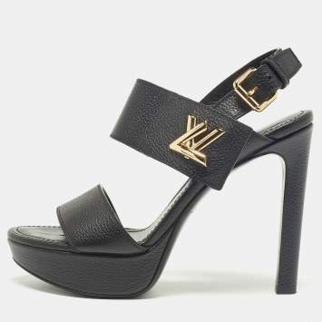 Pre Owned Louis Vuitton Black Leather Horizon Platform Sandals Size 37