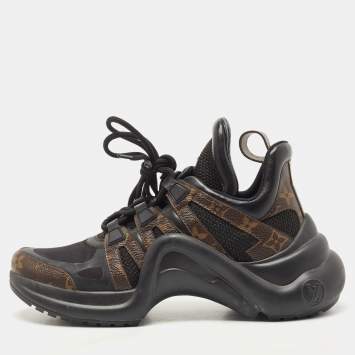 Pre Owned Louis Vuitton Brown/Black Canvas and Leather Archlight Sneakers Size 38.5