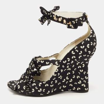 Pre Owned Louis Vuitton Black Canvas  Bow Ankle Strap Sandals Size 38.5