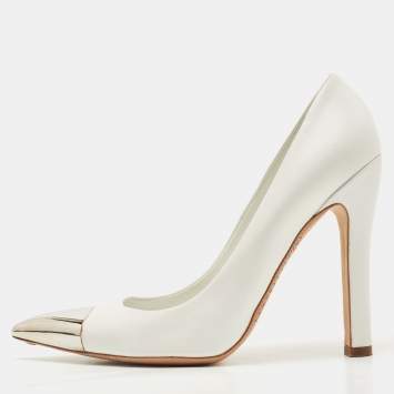 Pre Owned Louis Vuitton White Leather Pointed Toe Pumps Size 37.5