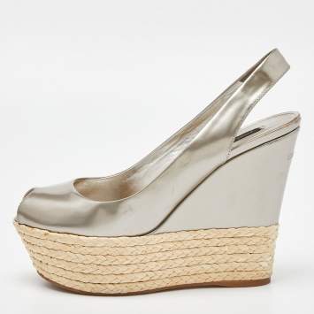 Pre Owned Louis Vuitton Metallic Leather Lagoon Wedge Sandals Size 37