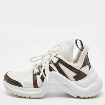 Pre Owned Louis Vuitton White/Brown Monogram Canvas and Nylon Archlight Sneakers Size 36.5