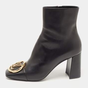 Pre Owned Louis Vuitton Black Leather Madeline Boots Size 38.5