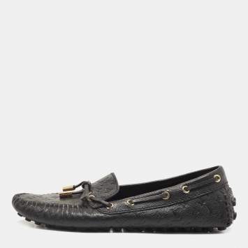 Pre Owned Louis Vuitton Black Leather Gloria Bow  Slip On Loafers Size 37