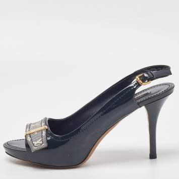 Pre Owned Louis Vuitton Two Tone Patent Leather and Monogram Canvas Slingback Sandals Size 39