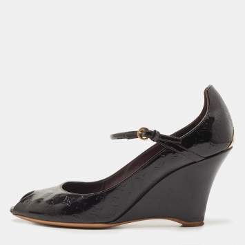Pre Owned Louis Vuitton Black Patent Leather Wedge Pumps Size 37