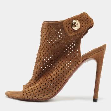 Pre Owned Louis Vuitton Brown Suede Ankle Strap Boots Size 39