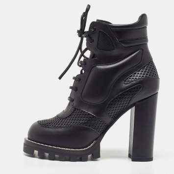 Pre Owned Louis Vuitton Black Leather Digital Gate Platform Ankle Boots Size 38