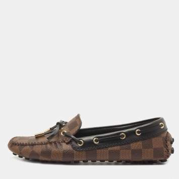 Pre Owned Louis Vuitton Brown Monogram Canvas and Leather Gloria Loafers Size 37