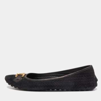 Pre Owned Louis Vuitton Black Woven Suede Oxford Loafers Size 38.5
