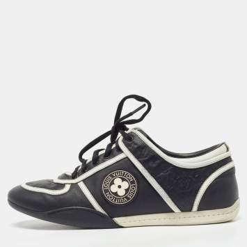 Pre Owned Louis Vuitton Black/White Monogram Embossed Leather Low Top Sneakers Size 37