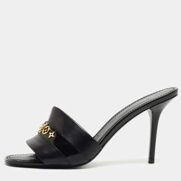 Pre Owned Louis Vuitton Black Leather Slide Sandals Size 41