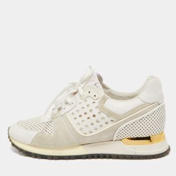 Pre Owned Louis Vuitton White/Grey Canvas and Suede Run Away Sneakers Size  37