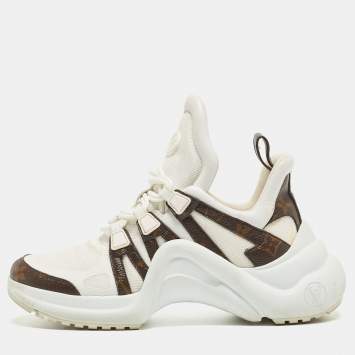 Pre Owned Louis Vuitton White Mesh and Monogram Canvas Archlight Sneakers Size 39