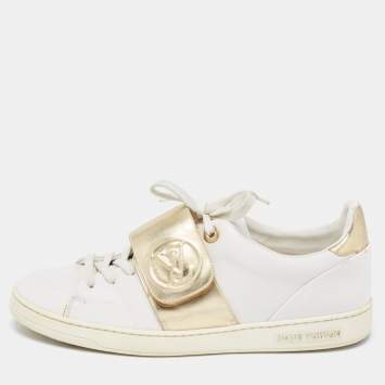 مملوكة مسبقًا Louis Vuitton White/Gold Leather Frontrow Sneakers Size 41