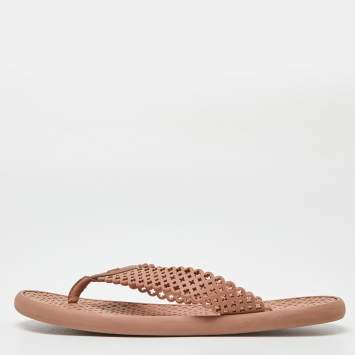 Pre Owned Louis Vuitton Beige Rubber Thong Flat Slides Size 37
