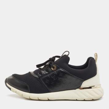 Pre Owned Louis Vuitton Black/White Mesh and Monogram Embossed Leather Aftergame Sneakers Size 40