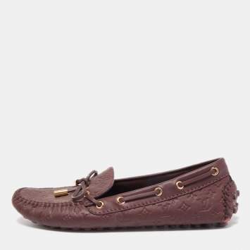 Pre Owned Louis Vuitton Burgundy Leather Gloria  Loafers Size 36