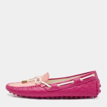 Pre Owned Louis Vuitton Purple Leather Gloria Loafers Size 35